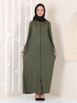 Fermuarlı Ferace Namaz Elbisesi Haki