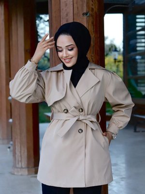 Kısa Kruvaze Yaka Su Geçirmez Trençkot