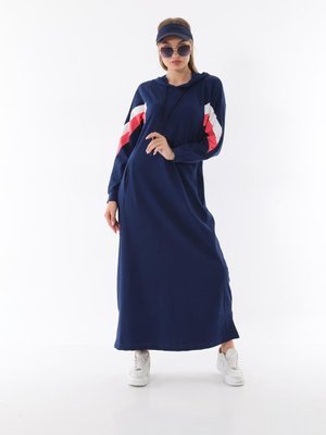 Lacivert Kapüşonlu Tam Boy Uzun Spor Elbise Lacivert Kapüşonlu Tam Boy Uzun Spor Elbise