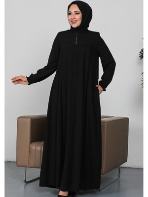 Robalı Pileli Medine Ipeği Siyah Ferace Robalı Pileli Medine Ipeği Siyah Ferace