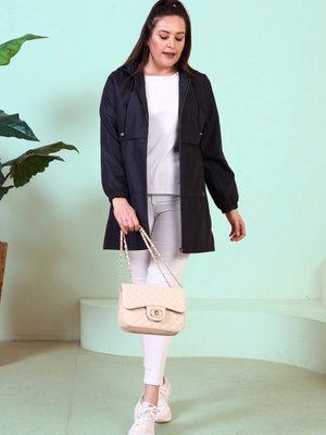 Kadin Tesettur Giyim Buyuk Beden Mevsimlik Spor Trenckot Lacivert