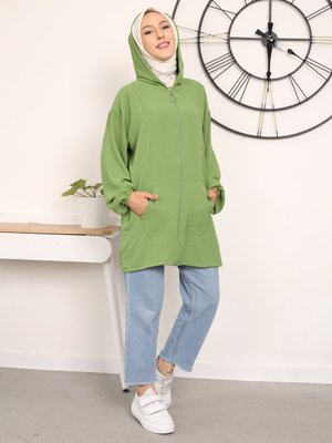 Yeşil Kanguru Cepli Kapşonlu Hırka Yeşil Kanguru Cepli Kapşonlu Hırka