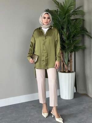 Pelin Saten Gömlek Haki Pelin Saten Gömlek Haki