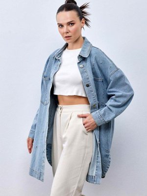 Mavi Taşlı Denim Ceket