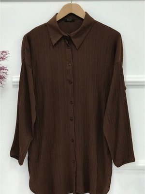 Kol Lastik Yırtmaç Detaylı Tunik Kahve Kol Lastik Yırtmaç Detaylı Tunik Kahve