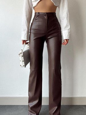 Kahve Cepli Deri Pantolon