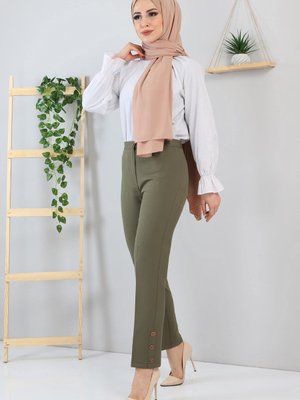 Düğme Detaylı Pantolon Haki Düğme Detaylı Pantolon Haki