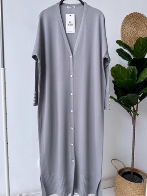 Maxi Boy Düğmeli Merserize Hırka Gri