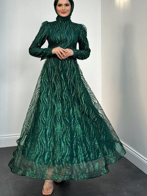 Lokko Simli Abiye Elbise Zümrüt