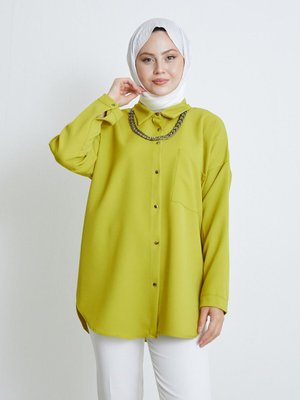 Yağ Yeşili Zincir Detay Dabıl Tunik