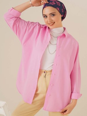 Oversize Basic Gömlek Pembe