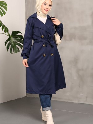 Lacivert Kruvaze Yaka Düğmeli Trençkot Lacivert Kruvaze Yaka Düğmeli Trençkot