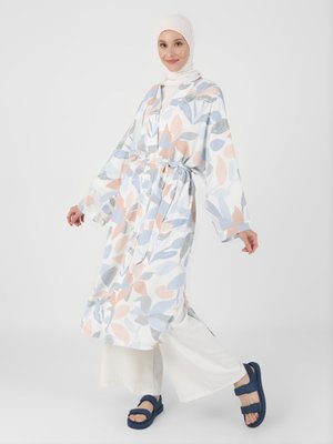 Çiçek Kuşaklı Abaya Ferace Gök Mavi Desenli Çiçek Kuşaklı Abaya Ferace Gök Mavi Desenli