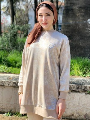 Bej Puane Parlak Baskılı Tunik Bej Puane Parlak Baskılı Tunik