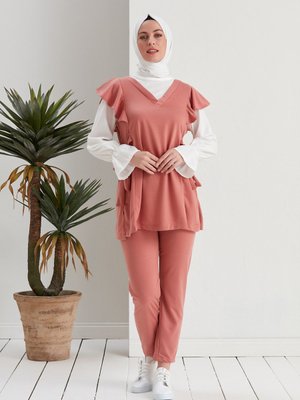 Kol Büzgülü Belden Kuşaklı İkili Takım Gül Kurusu Kol Büzgülü Belden Kuşaklı İkili Takım Gül Kurusu