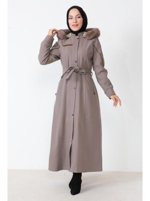 Vizon Deri Detaylı Tam Boy Kaşe Kaban Vizon Deri Detaylı Tam Boy Kaşe Kaban