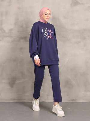 Alt Üst Eşofman Takımı Oversize Nakışlı İplik Likra