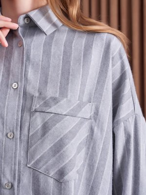 Çizgili Oversize Gömlek Gri Bol Kalıp