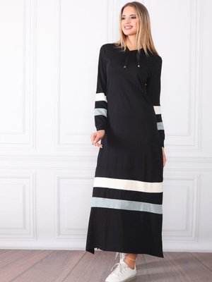 Siyah Kol Ve Etek Şeritli Kapüşonlu Spor Elbise Siyah Kol Ve Etek Şeritli Kapüşonlu Spor Elbise