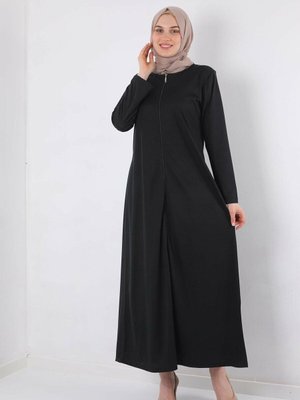Fermuarlı Namaz Elbisesi Siyah