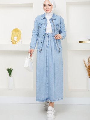 Mavi Ceket Etek Kot Takım