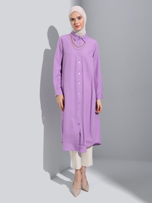 Lila Kolye Detaylı Terikoton Uzun Tunik Lila Kolye Detaylı Terikoton Uzun Tunik