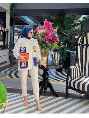 Zebra Desenli Ceket Beyaz