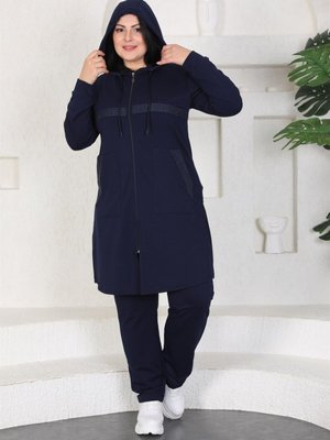 Lacivert Taş Baskılı Büyük Beden Eşofman Takım