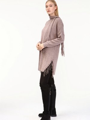 Women Fularlı Triko Beige