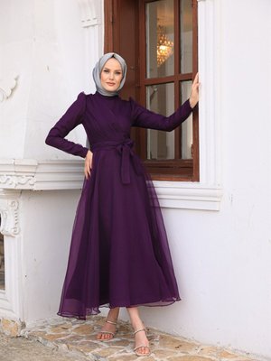 Hale Tül Abiye Elbise Mor Hale Tül Abiye Elbise Mor