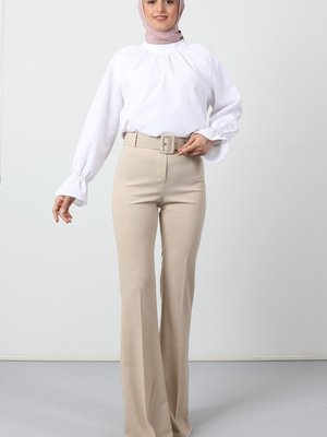 Uzun Ispanyol Paça Pantolon Krem Uzun Ispanyol Paça Pantolon Krem
