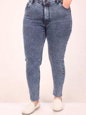 Kar Yıkama Mavi Büyük Beden Dar Paça Uzun Boy Kot Pantolon