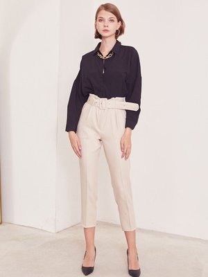 Bej Kare Toka Kemerli Pantolon