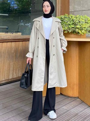 Kol Lastikli Belden Bağlamalı Trenç