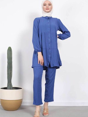 İndigo Hakim Yaka Datça Takım