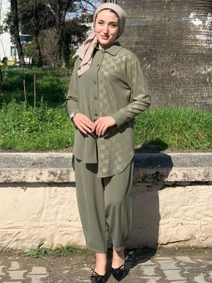 Haki Jakarlı Dama Desen İkili Takım Haki Jakarlı Dama Desen İkili Takım