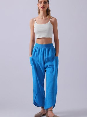 Mavi Beli Lastikli Çift Cepli Şalvar Pantolon Mavi Beli Lastikli Çift Cepli Şalvar Pantolon