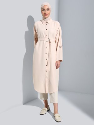 Krep Kumaş Uzun Kemerli Kap/pardesü Taş Rengi Krep Kumaş Uzun Kemerli Kap/pardesü Taş Rengi