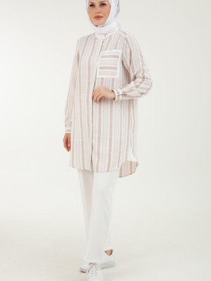 Armine Trend Keten Önden Cepli Supatlı Tunik Bej