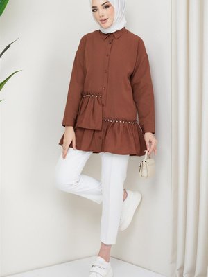 Taşlı Fırfırlı Tunik Kahverengi Taşlı Fırfırlı Tunik Kahverengi