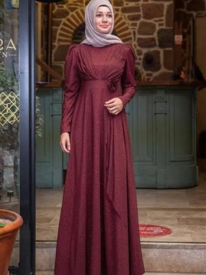Bordo Mara Simli Abiye Elbise Bordo Mara Simli Abiye Elbise