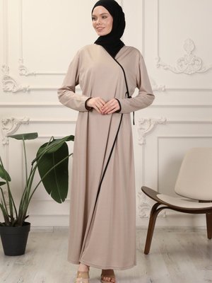 Vizon Kruvaze Yaka Biyeli Esnek Interlok Kumaş Namaz Elbisesi Ferace