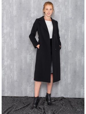 Çıtçıtlı Belden Kuşaklı Ara Boy Kaban Siyah