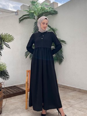 Boydan Fermuarlı Ferace Siyah