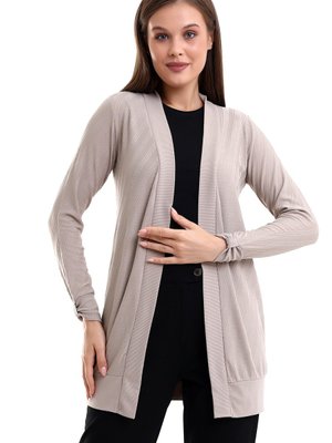 Vizon Takma Uzun Yaka Ve Kol Bant Detaylı Esnek Penye Hırka & Kaftan Vizon Takma Uzun Yaka Ve Kol Bant Detaylı Esnek Penye Hırka & Kaftan