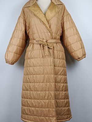 Çizgili Kapitone Mont Camel Çizgili Kapitone Mont Camel