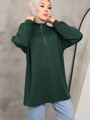Zümrüt Yeşili Yaka Fermuarlı Sweatshirt Zümrüt Yeşili Yaka Fermuarlı Sweatshirt