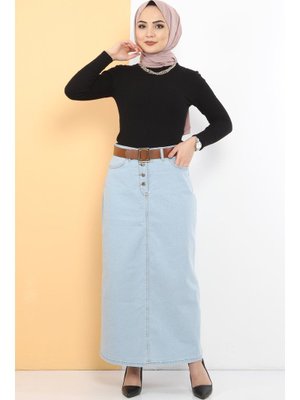 Kemerli Kot Etek Açık Mavi