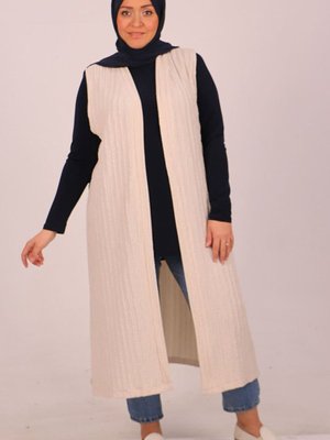 Bej Büyük Beden Giy Çık Bürümcük Yelek