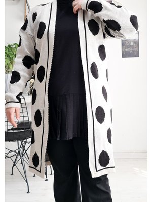 Triko Puantiyeli Örme Uzun Hırka